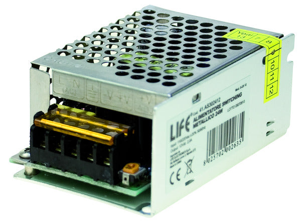 Alimentatore Switc . Metal . Serie 3, 12Vdc 2,0A 24W INPUT 110/220Vac +/-10% DIMEN.85*58*35mm Alimentatore Switc . Metal . Serie 3, 12Vdc 2,0A 24W INPUT 110/220Vac +/-10% DIMEN.85*58*35mm